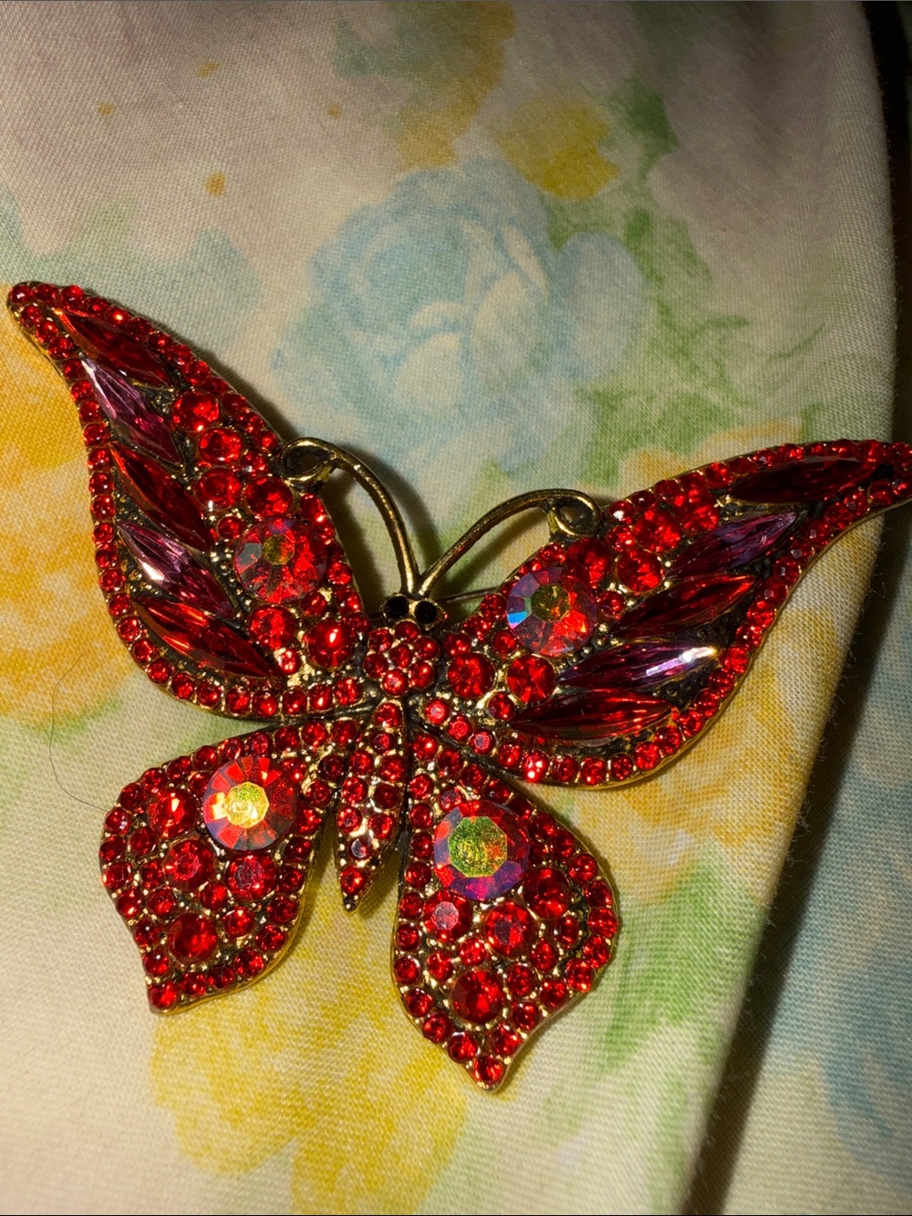 Red Crystal Butterfly Brooch - Fashion Jewelry